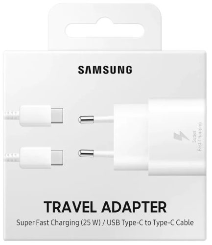 EREDETI GYÁRI SAMSUNG EP-TA800XWEGWW TYPE-C 25W HÁLÓZATI TÖLTŐ GYORSTÖLTŐ ADAPTER + EP-DG977BWE 1M TÖLTŐKÁBEL ADATKÁBEL FEHÉR